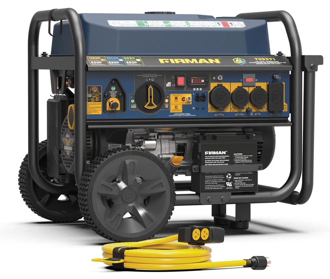 Firman T09371 9,300 W Portable Generator, Tri-Fuel